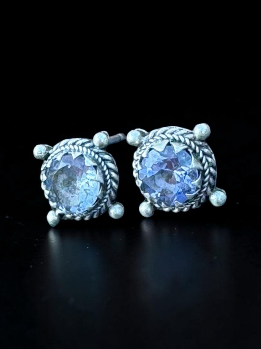R.H. Macy & Co. Sterling Silver Amethyst Stud Earrings Rope Border With Box